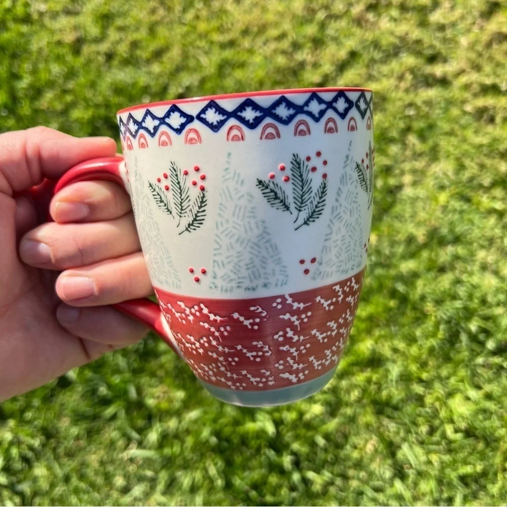 West Elm Scandi Forest Hand-Painted Stoneware Holiday Coffee Mug Replacement